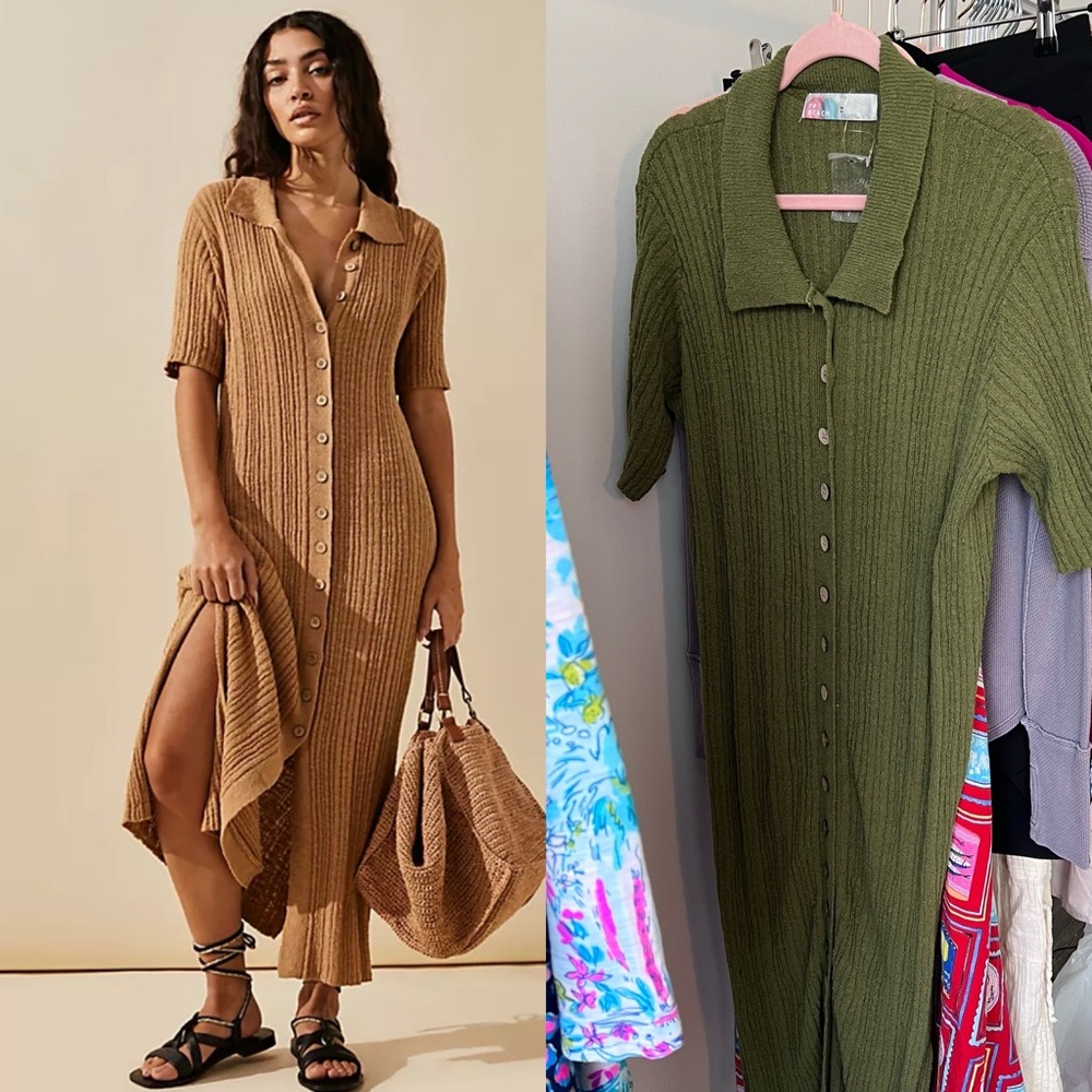 NEW free people riding waves maxi knit sweater dress in olive green